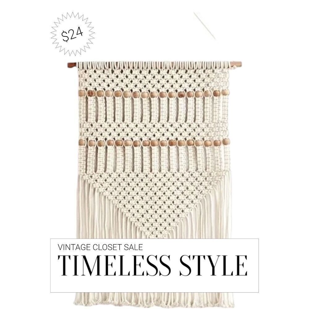 Natural Braid Wood Beads Fringe Macramé Wall Hanging Boho Decor